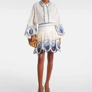 AGUA BY AGUA BENDITA Asai Wild ruffled embroidered linen skirt